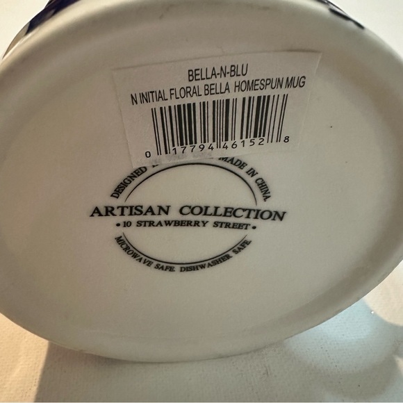10 Strawberry Street Artisan Collection Mug “N” Floral Boho Rustic Monogram NWT - Picture 8 of 8